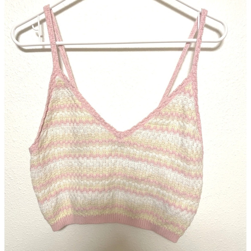 Wild Fable Women Striped‎ Knit Crop Tank Top XL Pink Yellow White